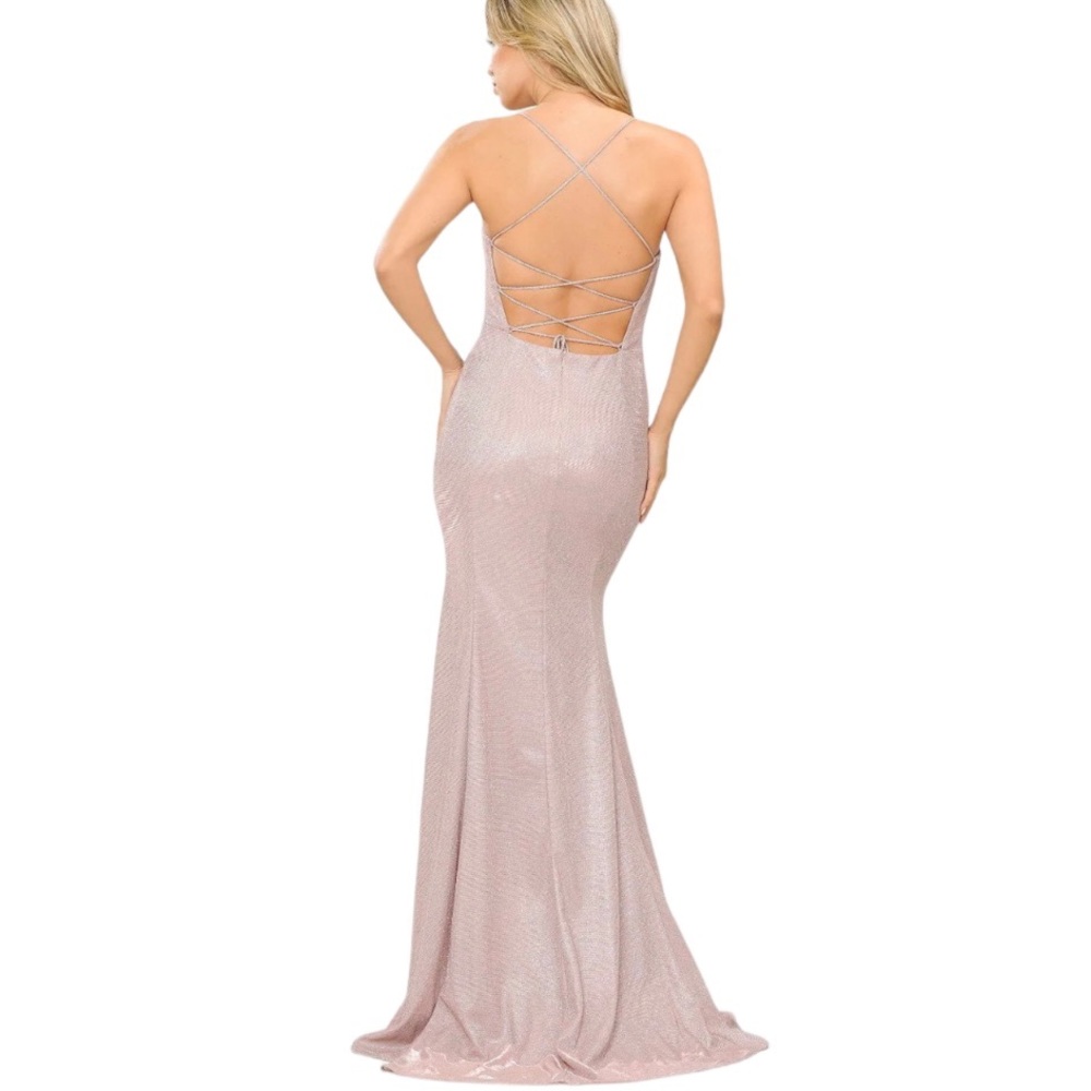 Ed Young Long Glitter Mermaid Dress Open Back Size Large